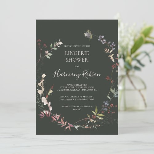 Holiday Chic Botanical Dark Green Lingerie Shower Invitation