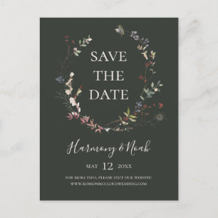 Holiday Chic Botanical Dark Green Save The Date Invitation Postcard