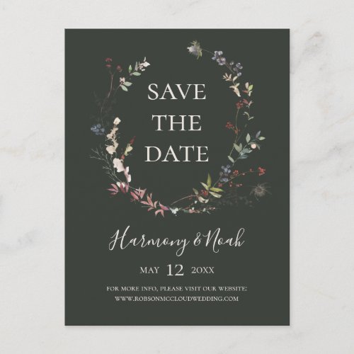 Holiday Chic Botanical  Dark Green Save The Date Invitation Postcard