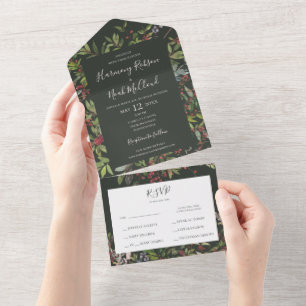 Holiday Chic Botanical Dark Green Seal And Send All In One Invitation