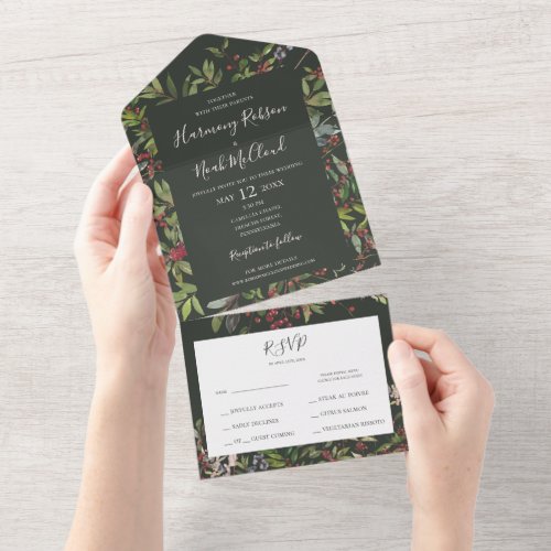 Holiday Chic Botanical  Dark Green Seal And Send All In One Invitation