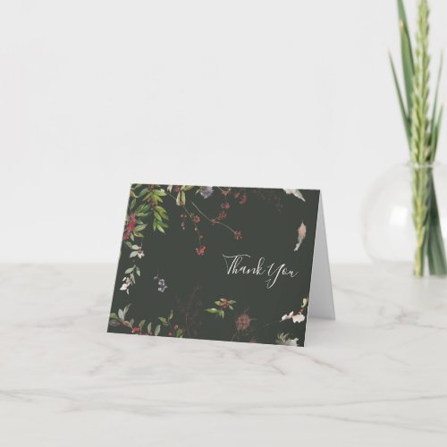 Holiday Chic Botanical  Dark Green Thank You Card