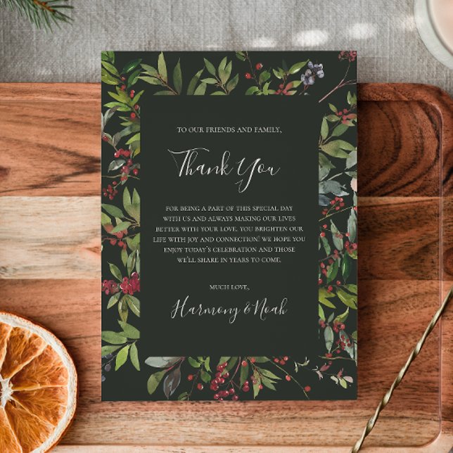 Holiday Chic Botanical | Dark Green Thank You Card (Creator Uploaded)