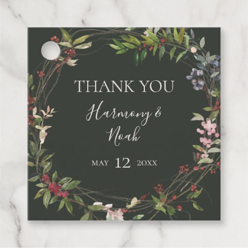 Holiday Chic Botanical  Dark Green Thank You Favor Tags