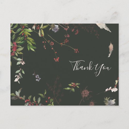 Holiday Chic Botanical Dark Green Thank You Postcard