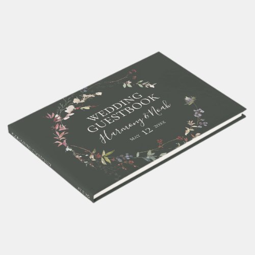 Holiday Chic Botanical  Dark Green Wedding Guest Book