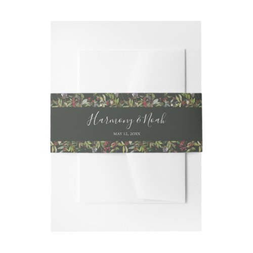 Holiday Chic Botanical  Dark Green Wedding Invita Invitation Belly Band