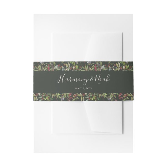 Holiday Chic Botanical | Dark Green Wedding Invita Invitation Belly Band (Front Example)