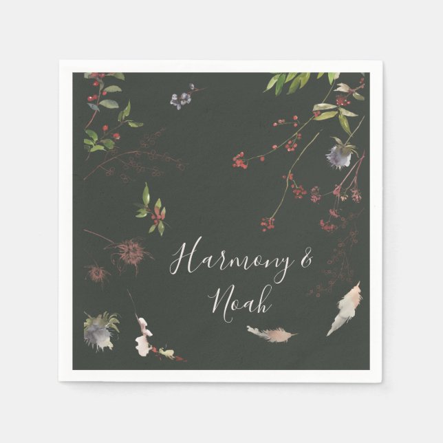 Holiday Chic Botanical Dark Green Wedding Napkins (Front)