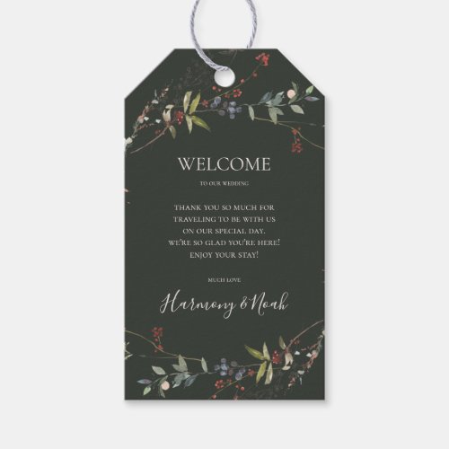 Holiday Chic Botanical Dark Green Wedding Welcome Gift Tags