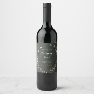 Holiday Chic Botanical Dark Green Wedding Wine Label