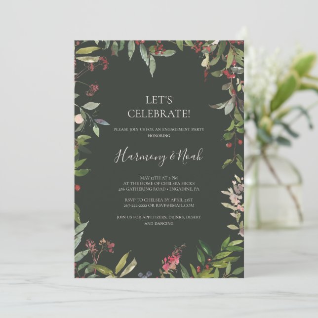 Holiday Chic Botanical | Green Let's Celebrate Invitation (Standing Front)