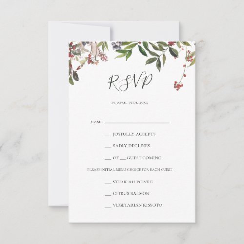 Holiday Chic Botanical Menu Choice RSVP Card