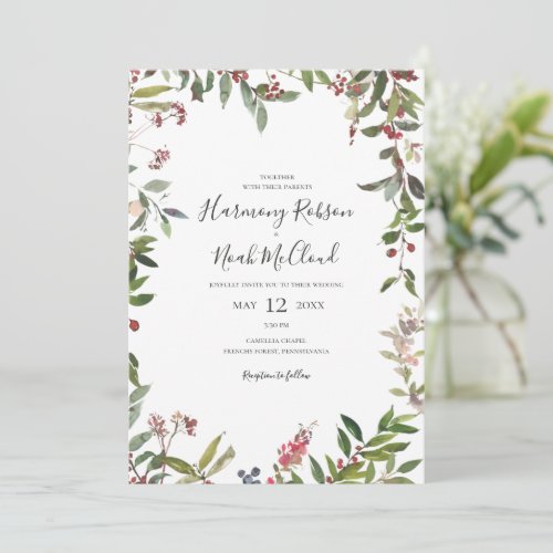 Holiday Chic Botanical  White All In One Wedding Invitation