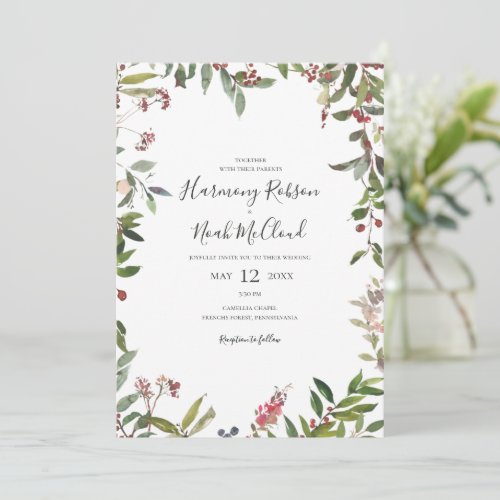 Holiday Chic Botanical  White All In One Wedding Invitation