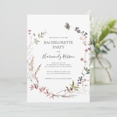 Holiday Chic Botanical  White Bachelorette Party Invitation
