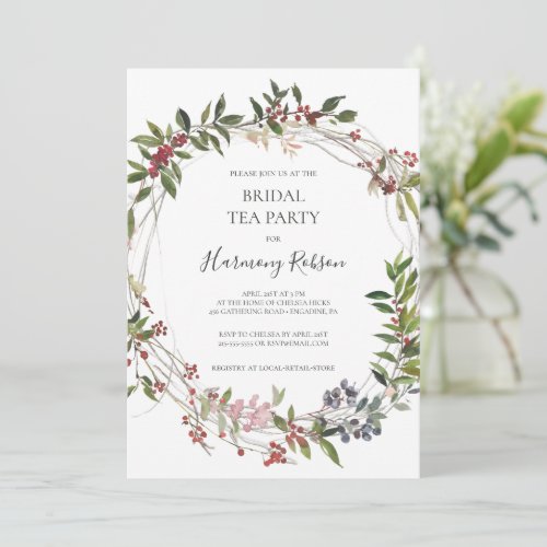 Holiday Chic Botanical White Bridal Tea Party Invitation