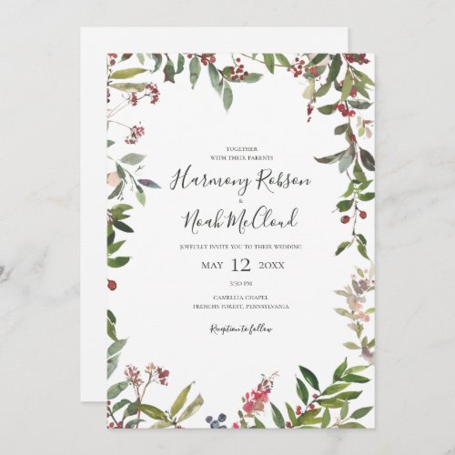 Holiday Chic Botanical  White Casual Wedding Invitation