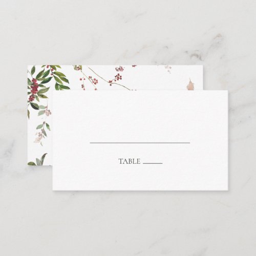 Holiday Chic Botanical  White Flat Wedding Place Card