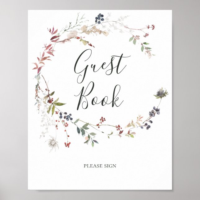 Holiday Chic Botanical | white Guest Book Sign (Front)