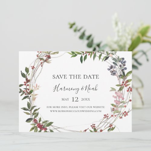 Holiday Chic Botanical  White Horizontal Save The Date