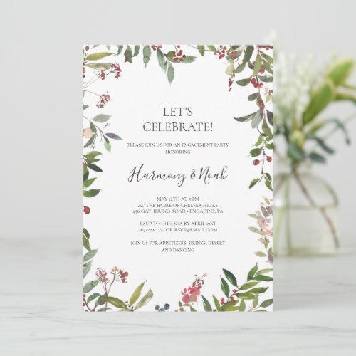 Holiday Chic Botanical  White Lets Celebrate Invitation