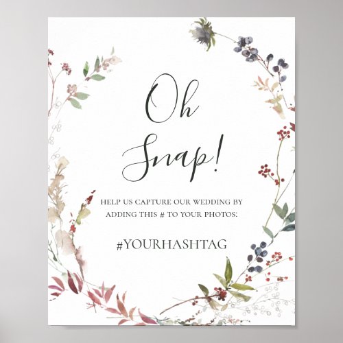 Holiday Chic Botanical  White Oh Snap Hashtag Poster