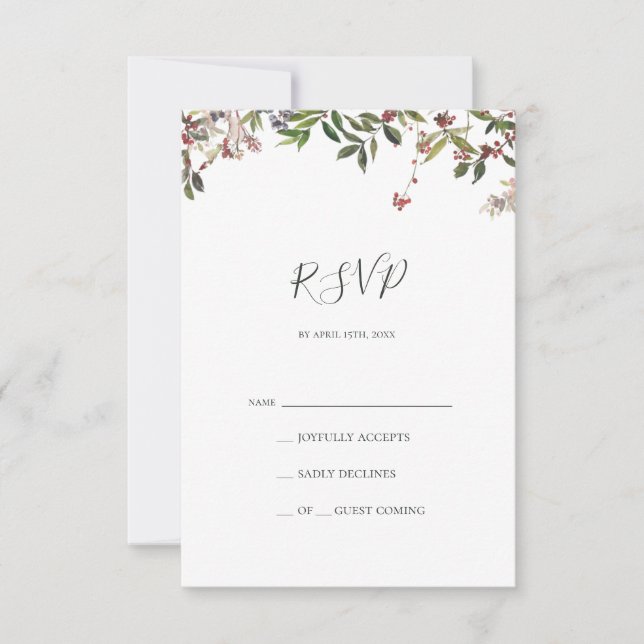 Holiday Chic Botanical | White RSVP Card (Front)