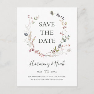 Holiday Chic Botanical   White Save The Date Invitation Postcard