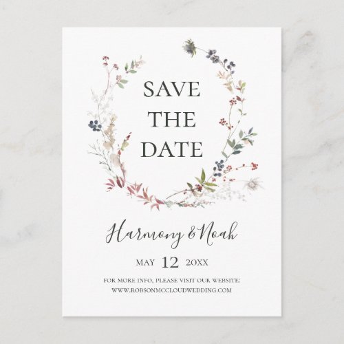 Holiday Chic Botanical  White Save The Date Invitation Postcard