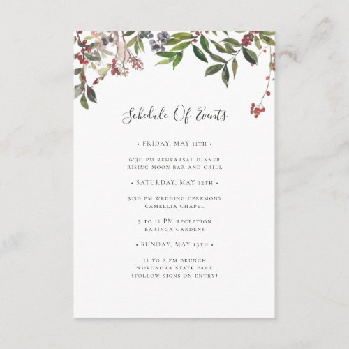 Holiday Chic Botanical  White Schedule of Events Enclosure Card