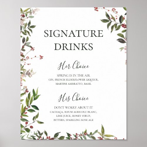 Holiday Chic Botanical White Signature Drinks Poster