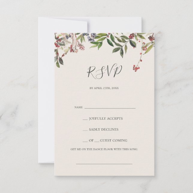 Holiday Chic Botanical | White Song Request RSVP C (Front)