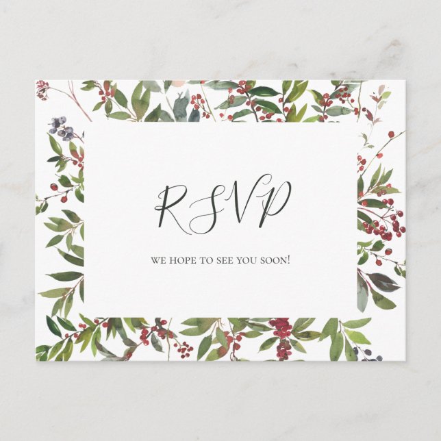 Holiday Chic Botanical | White Song Request RSVP Postcard (Front)
