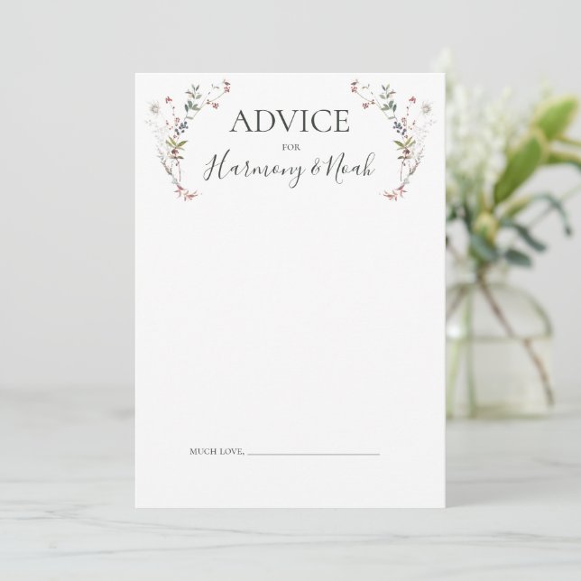 Holiday Chic Botanical | White Wedding Advice Card (Standing Front)