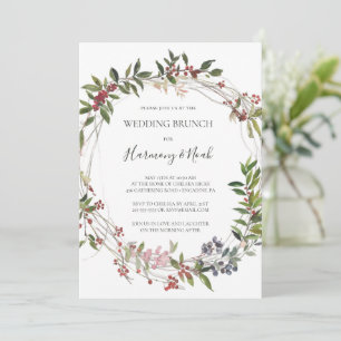 Holiday Chic Botanical White Wedding Brunch Invitation