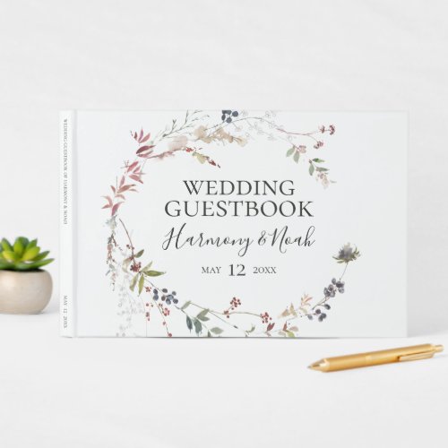 Holiday Chic Botanical  White Wedding Guest Book