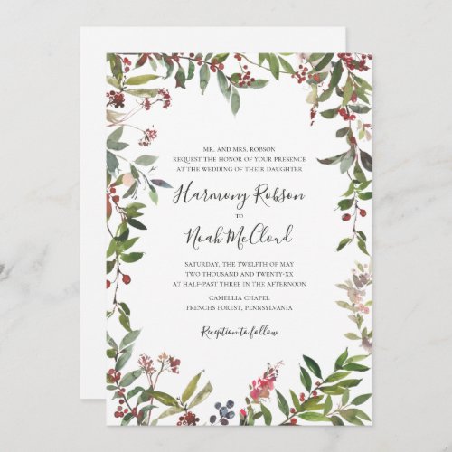 Holiday Chic Botanical  White Wedding Invitation