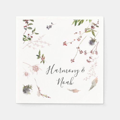 Holiday Chic Botanical  White Wedding Napkins