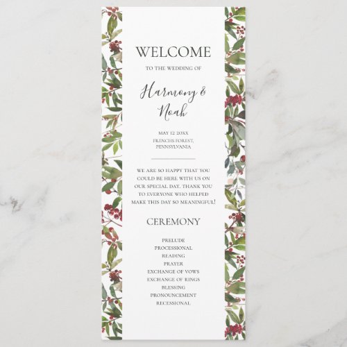 Holiday Chic Botanical  White Wedding Program