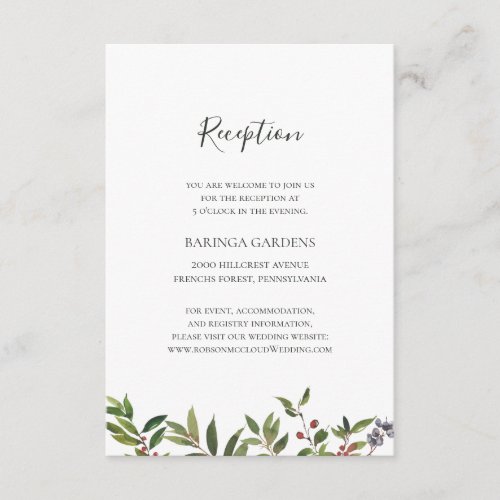 Holiday Chic Botanical  White Wedding Reception Enclosure Card