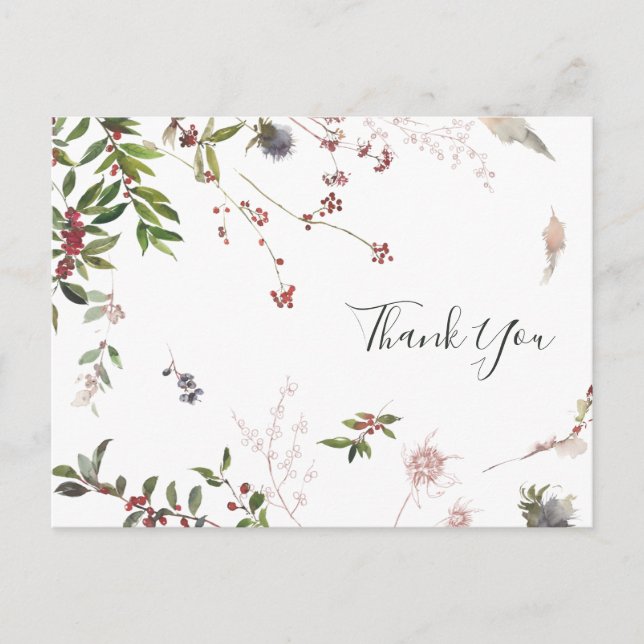 Holiday Chic Botanical | White Wedding Thank You Postcard (Front)