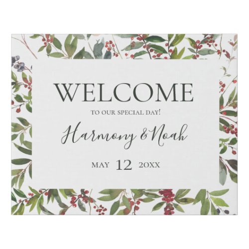 Holiday Chic Botanical  White Welcome Faux Canvas Print