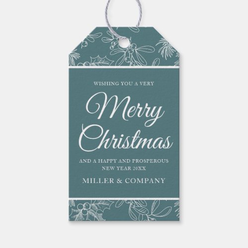 Holiday Chic Teal Floral Corporate Christmas Gift Tags