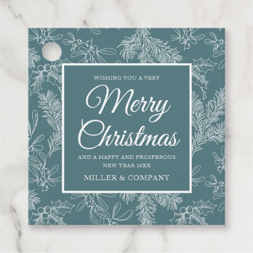 Holiday Chic Teal Floral Corporate Christmas Party Favor Tags