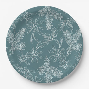 Holiday Chic Teal Floral Corporate Christmas Party Paper Plates