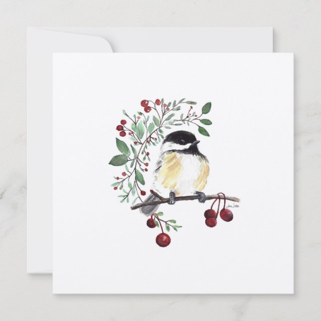 Holiday Chickadee Songbird Watercolor Fine Art Card (Front)
