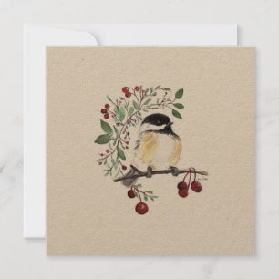 Holiday Chickadee Songbird Watercolor Fine Art Card