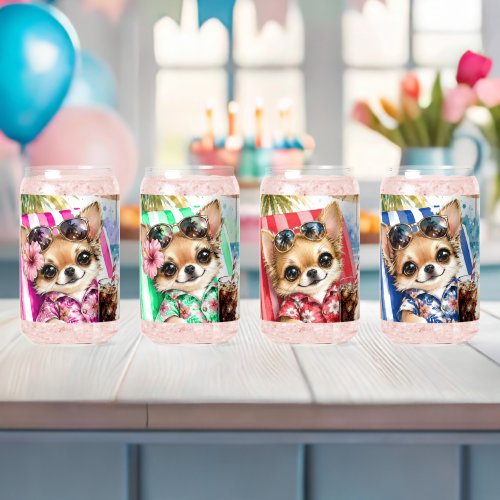 Holiday Chihuahua Beach Relaxation 1-4 Can Glass