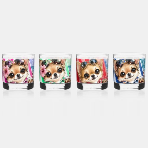 Holiday Chihuahua Beach Relaxation 1-4 Whiskey Glass